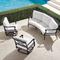 Carlisle 3-pc. Curved Sofa Set in Onyx Aluminum - Standard, Rumor Vanilla with Dupione Sand Piping - Frontgate