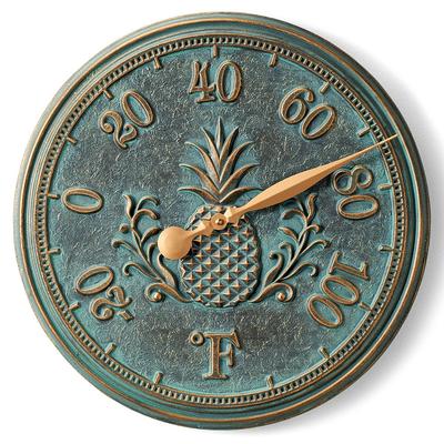 Classic Pineapple Clock and Thermometer - Thermometer, Verdigris Thermometer - Frontgate