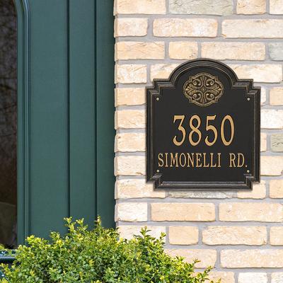 Designer Square Wall Address Plaque - Bronze/Verdigris Plaque with Fleur-de-Lis, Estate, 1 Line - Frontgate