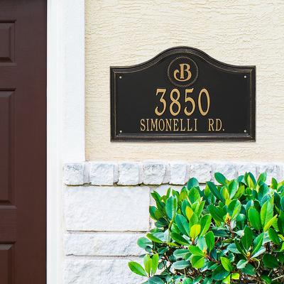 Designer Arch Wall Address Plaque - Bronze/Verdigris Plaque with Monogram, Estate, 2 Lines - Frontgate