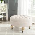 Safavieh 27.2" Wide Tufted Round Cocktail Ottoman Linen in Brown | 18 H x 27.2 W x 27.2 D in | Wayfair MCR4601A