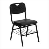 HERCULES 880 lb. Capacity Black Plastic Chair with Black Powder Coated Frame and Book Basket - RUT-G screenshot. Chairs directory of Office Furniture.