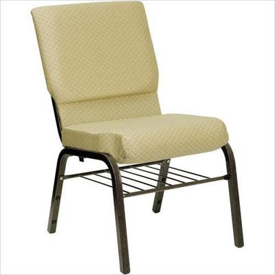18.5''W Beige Fabric HERCULES Church Chair with 4.25'' Thick Seat, Book Rack - Gold Vein Frame - XU-
