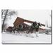 Trademark Fine Art "Clydesdales - Snowing in front of Barn" Photographic Print on Wrapped Canvas Metal in Brown/White | 24 H x 32 W x 2 D in | Wayfair