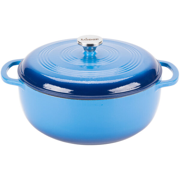 Lodge EC7D33 7.5 Qt. Caribbean Blue Enameled Cast Iron Dutch Oven