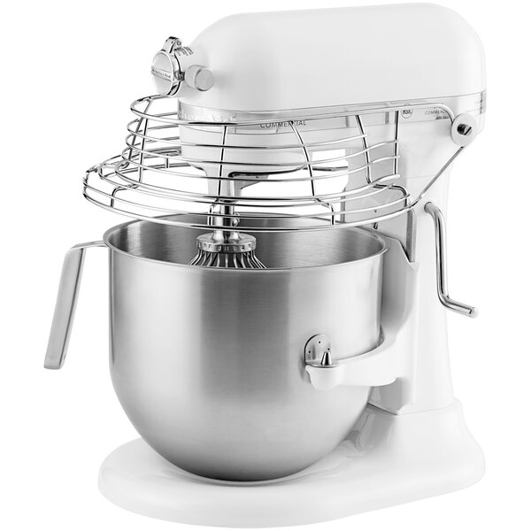 KitchenAid KSMC895WH White 8 Qt. Bowl Lift Countertop Mixer with Guard & Standard Accessories - 120V, 1 3/10 hp