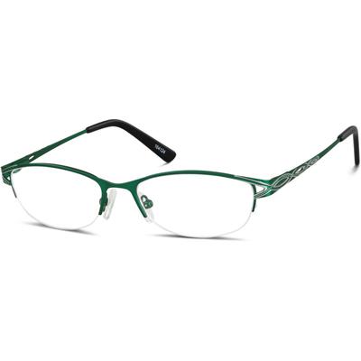 Zenni Women's Oval Prescription Glasses Half-Rim Green Stainless Steel Frame