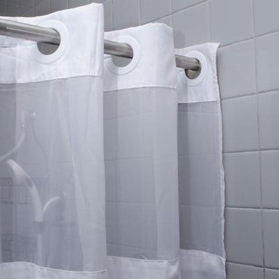 Oxford 100% Polyester 71" x 74" White Ringless Shower Curtain with 12" Sheer Voile Window and Removable Liner - 12/Case
