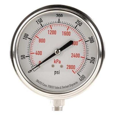 ZORO SELECT 4CFK4 Commercial Pressure Gauge, 0 to 400 psi, 1/4 in MNPT, 3-1/2