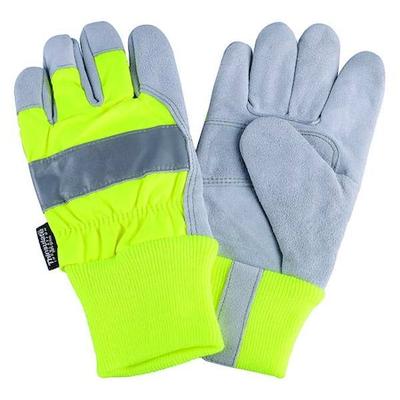 CONDOR 4NHF3 Leather Gloves, Cowhide, Knit Cuff, Wing Thumb, Full Finger, Lime,