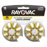 RAYOVAC 10-16 Hearing Aid Battery,Size 10,Yellow,PK16