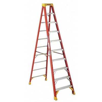 WERNER 6210 Fiberglass Stepladder, 10 ft Ht, 9 Steps, 300 lb, 65 7/8 in Base