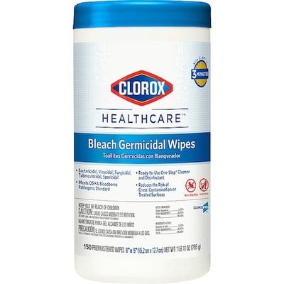 CLOROX 30577 Germicidal Disinfecting Wipes, White, Canister, 150 Wipes, 6 in x