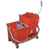 UNGER COMSR 4 gal CLEANERx Dual Bucket Side Press Mop Bucket and Wringer, Red,
