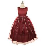 Little Girls Burgundy Rosebud Organza Flower Dress 14