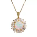 "Sophie Miller Lab-Created Opal and Cubic Zirconia 14k Gold Over Silver Flower Pendant Necklace, Women's, Size: 18"", White"