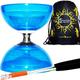 Juggle Dream Diabolo Set Cyclone QUARTZ II (Blue) Pro Triple Bearing Clutch Diabolos + Metal Aluminium Diabolo Hand Sticks, Diablo String & Fabric Travel Bag!