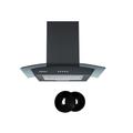 Cookology CGL600BK/A A Energy Rated Chimney Cooker Hood 60cm Kitchen Extractor Fan with Curved Glass, LED Light, 3 Speed 450m3 per hour and CF150 Recirculating Filters - Black