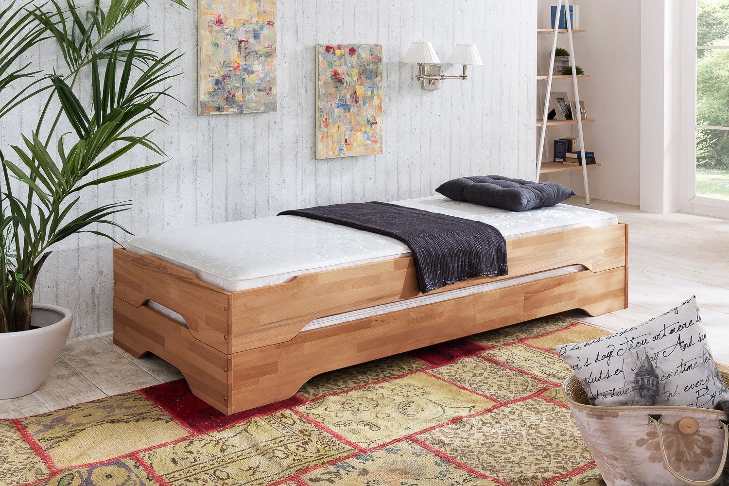 Stapelbetten mit Matratzen 90x200 Kernbuche 2 Stück Juist