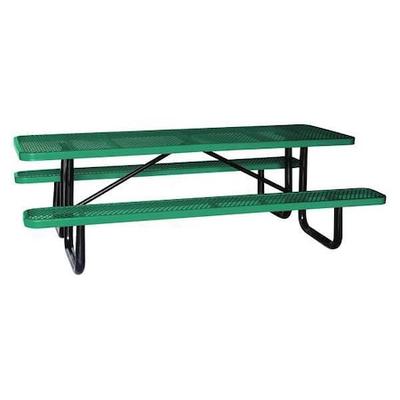 ZORO SELECT 4HUR8 Rectangle Picnic Table, Green, Expanded Metal, 8 Seats, 96 in
