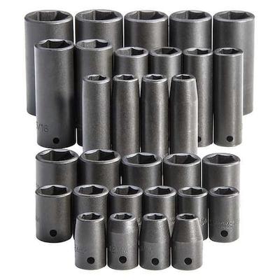 PROTO J54215 Impact Socket Set, 1/2 in Drive Size, SAE/Metric, Black Oxide,