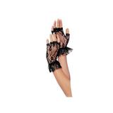 Women's Lace Fingerless Wrist Ruffle Gloves, One Size, Black