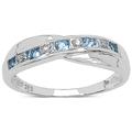 The Diamond Ring Collection: 9ct White Gold 0.25ct Blue Topaz & Diamond Channel Set Crossover Eternity Ring, Valentines Day (Size K)