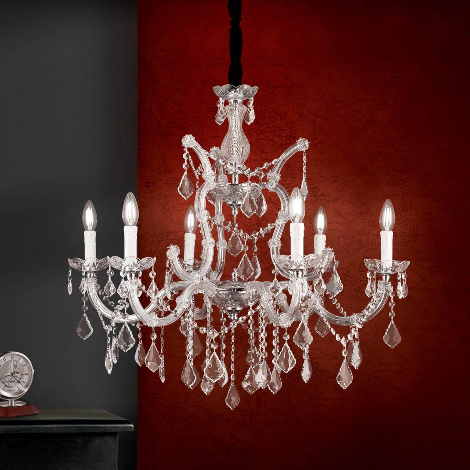 ORION Kristall Kronleuchter LILIANA, dimmbar, alu / grau / zink, für Wohn- / Esszimmer, Metall, Kristall Kronleuchter