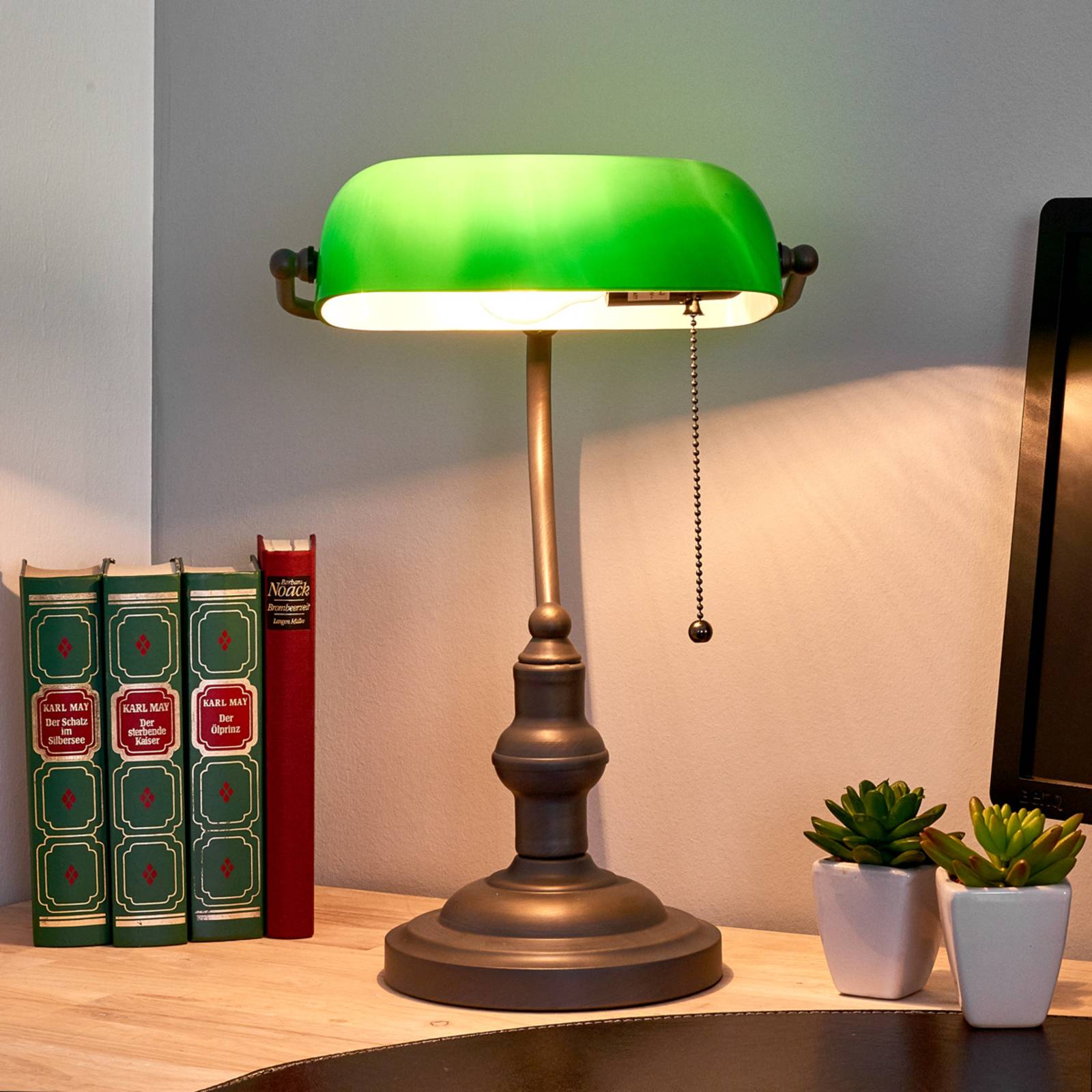 Clayre&Eef Schreibtischlampe VERDA, grün, für Arbeitszimmer / Büro, Glas, Tischlampe