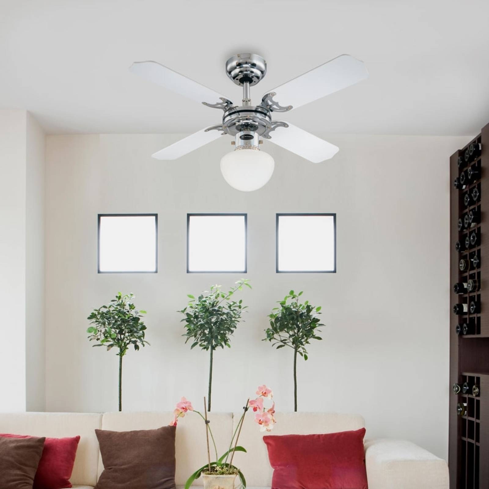 Westinghouse Portland Ambiance Ventilator m. Licht PORTLAND, weiß / opal, für Wohn- / Esszimmer, Metall, Modern