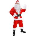 10 Piece Santa Suit Mens - Medium - Father Christmas Fancy Dress in 10 Pieces - Jacket, Trousers, Hat, Wig, Beard, Eyebrows, Glasses, Gloves, Boot Covers & Belt