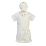 Lito Baby Boys White Poly Cotton Vest Hat Shorts Christening Outfit Set 6-12M