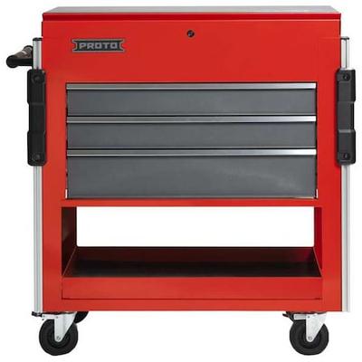 PROTO JUC3743-3SG Heavy Duty Tool Utility Cart, 3 Drawer, Red/Gray, Steel, 37