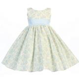 Lito Little Girls Light Blue Floral Print Poly Shantung Sash Dress 2T