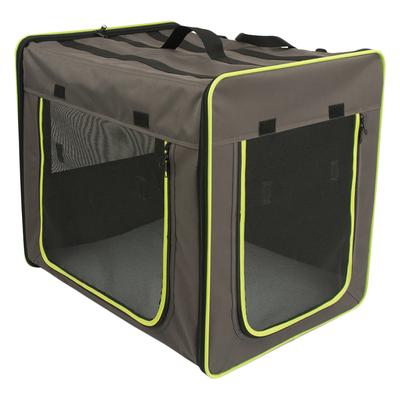 Hundetransportbox Faltbar Größe XL, B66 x T96,5 x H73,5cm grau-braun/neon-grün