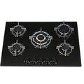 SIA GHG703BL 70cm Black Glass 5 Burner Gas Hob With Iron Pan Stands & Wok Burner