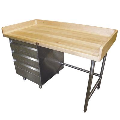 Advance Tabco BST-307 Wood Top Baker's Table with Stainless Steel Base and Drawers - 30" x 84" - Left-Side Drawer Unit