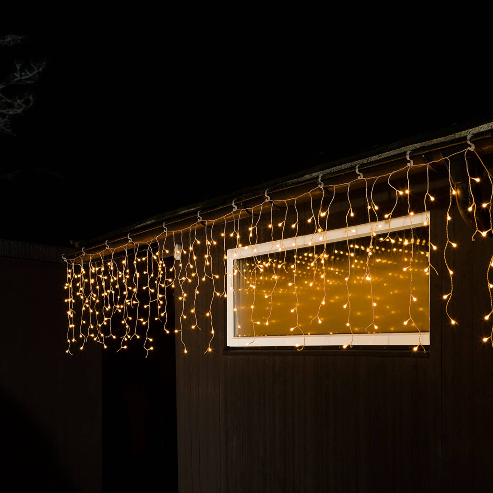 Konstsmide Christmas LED-Lichtervorhang Eisregen warmweiß transp. 5m, klar / transparent, Kunststoff