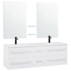 Badmöbel Weiß MDF Platte Spanplatte SMC-Kunststoff 48 x 150 x 45 cm Modern Multifunktional Viel Stauraum 2 Spiegel 2 Waschbecken