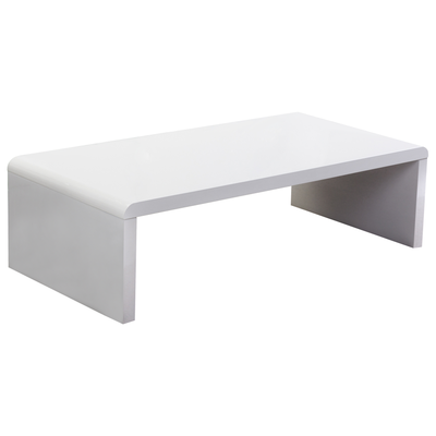 Couchtisch Weiß 60 x 120 cm U förmig MDF Tischplatte Abgerundete Kanten Glänzend Rechteckig Modern