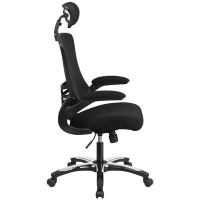 Flash Furniture BL-X-5H-GG High-Back Black Mesh Executive Office Chair with Flip-Up Arms and Chrome / Nylon Base
