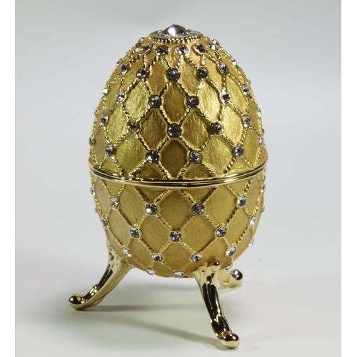 Spieluhren-Schmuck-Ei goldfarben emailiert nach Faberge-Art
