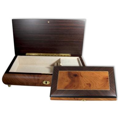 Holz Schmuckschatulle mit Wurzelholzeinlage, Samteinlage und Melodie Image