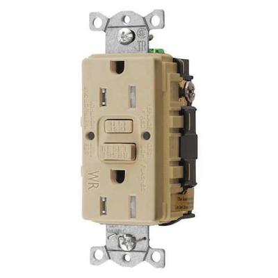 HUBBELL WIRING DEVICE-KELLEMS GFRTW15I GFCI Receptacle, 15A, 125VAC, 5-15R,