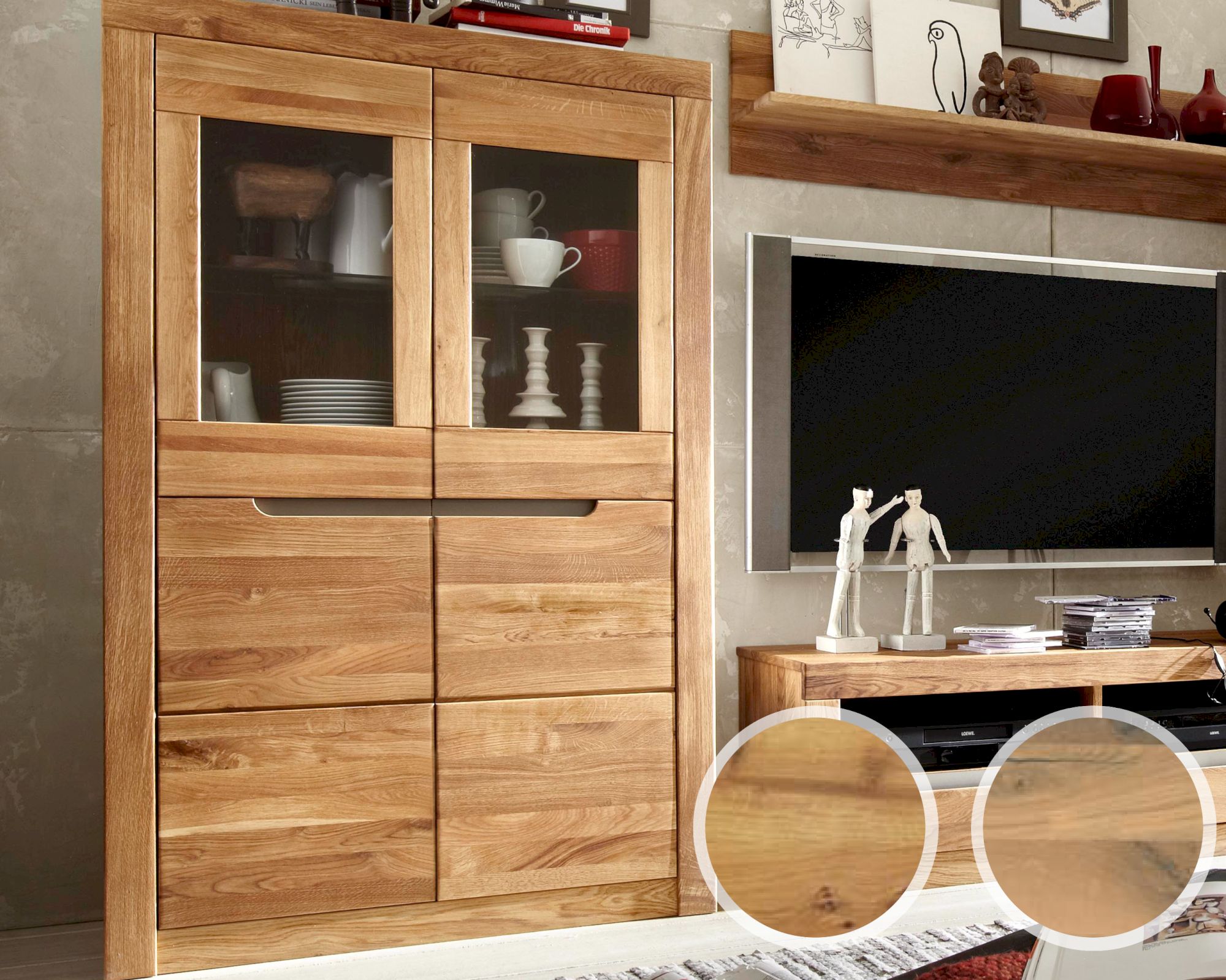 Massivholz »Basel« Vitrine II Wildeiche natur