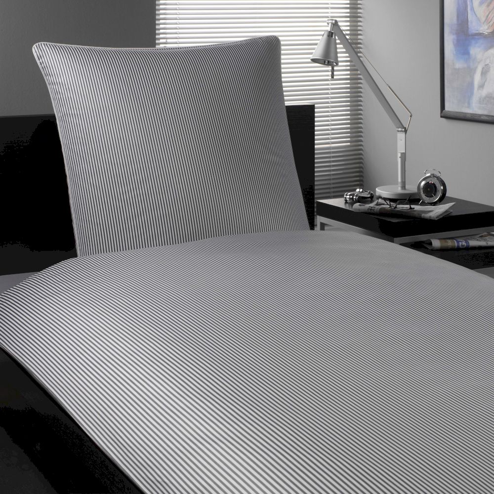 Elegante Mako-Satin Bettwäsche »Hamburger Streifen« Grau-Weiß 2460-90 Bettwäsche 135x200 cm / 80x80 cm