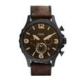 Fossil Watch for Men Nate, Quartz Chronograph Movement, 50 mm Black Stainless Steel Case with a Genuine Leather Strap, JR1487