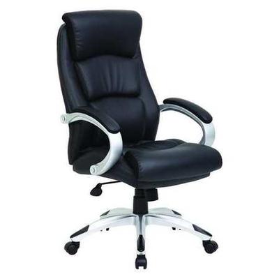 ZORO SELECT 36FK01 Leather Executive Chair, 19" to 22", Fixed Arms, Black,