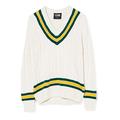 Gunn & Moore GM | Cricket Sweater Pullover | Classic Heavy Cable Knit | Long Sleeve | Cream with Green & Gold Trimmed Collar | XXL to fit chest 46"