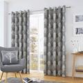 Fusion - Woodland Trees - 100 Percent Cotton Pair of Eyelet Curtains in Charcoal, 66" Width x 72" Drop (168 x 183 cm)